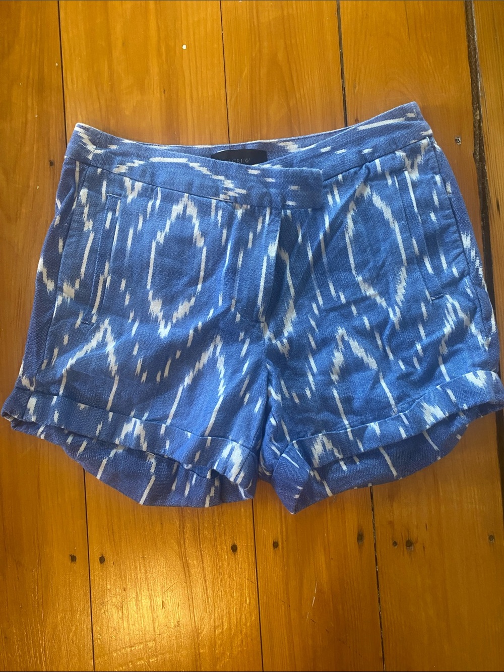 J. Crew Blue Ikat-Pattern High Waist Shorts